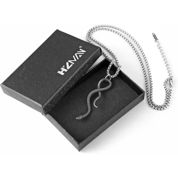 Men's02-Silver Gothic Snake Pendant Necklace - Stainless Steel Animal Jewelry